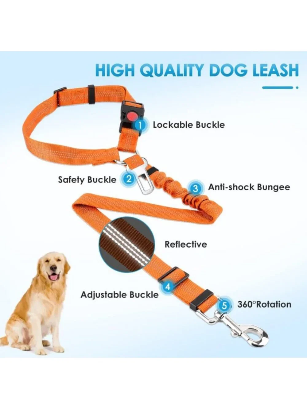 Adjustable Dog Car Seat Belt - 2 Pack Pet Safety Harness with Elastic Bungee